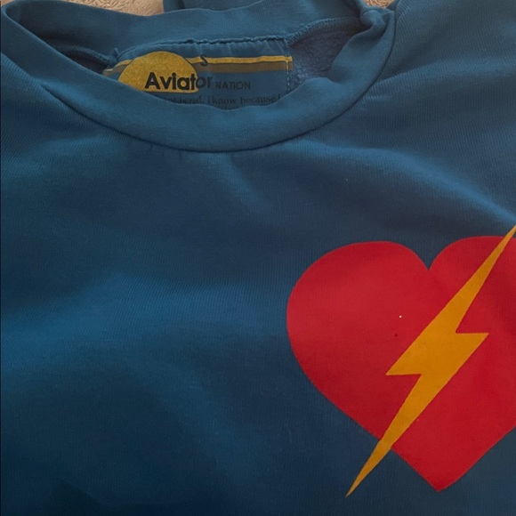 SET Aviator Nation heart bolt crew sweatshirt & sweatpants blue size small - Picture 2 of 4